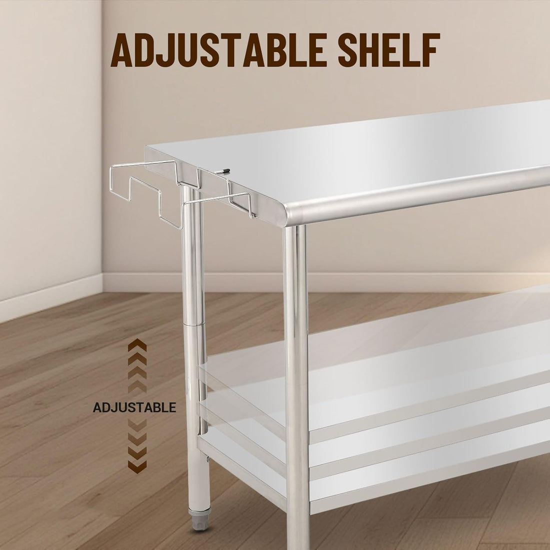 Garvee Stainless Steel Food Prep Table 72x30 Inch, Heavy Duty Metal Kitchen Work Table with Removable Trash Rack, Utility Table with Adjustable Under Shelf for Commercial Kitchen Restaurant