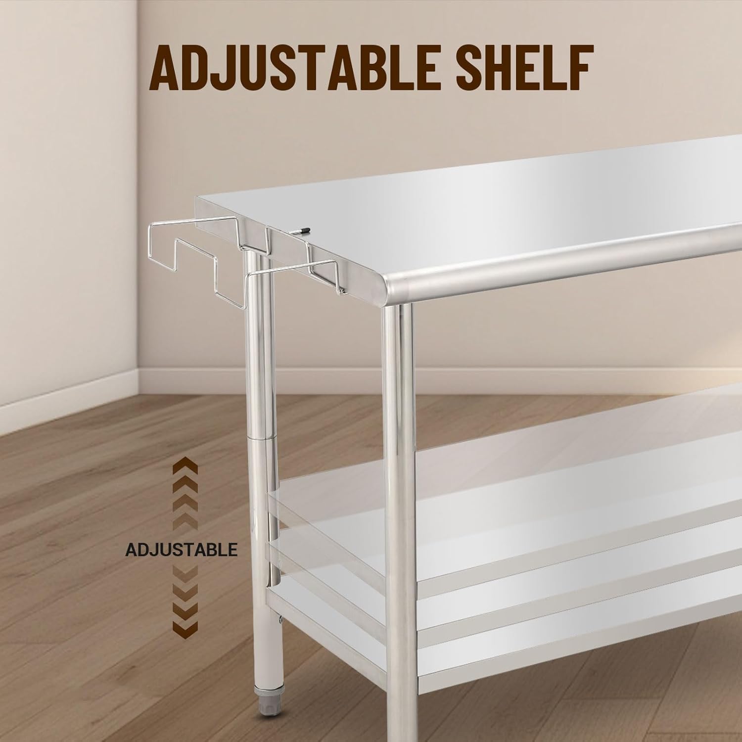 Garvee Stainless Steel Food Prep Table 72x30 Inch, Heavy Duty Metal Kitchen Work Table with Removable Trash Rack, Utility Table with Adjustable Under Shelf for Commercial Kitchen Restaurant