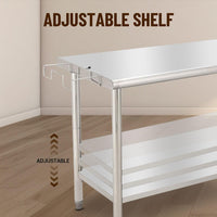 Garvee Stainless Steel Food Prep Table 72x30 Inch, Heavy Duty Metal Kitchen Work Table with Removable Trash Rack, Utility Table with Adjustable Under Shelf for Commercial Kitchen Restaurant