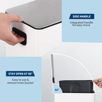 Garvee 4 Gallon Stainless Steel Step Trash Can with Removable Inner Bucket and Soft-Close Lid for Bathroom Living Room and Office, White