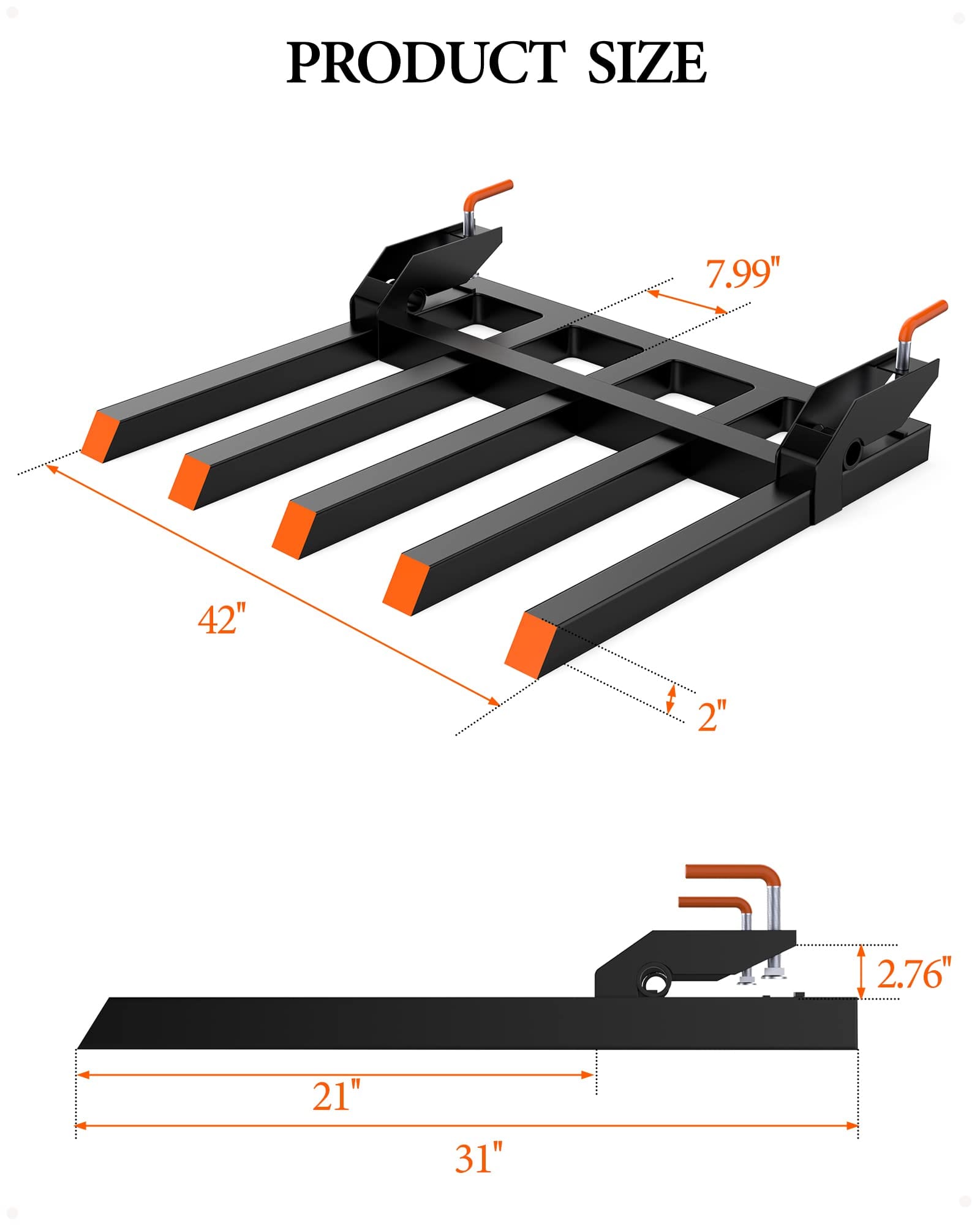 GARVEE 2500 LBS 42 Inch Clamp on Debris Forks Heavy Duty Clamp-on Pallet Forks for Tractor Black