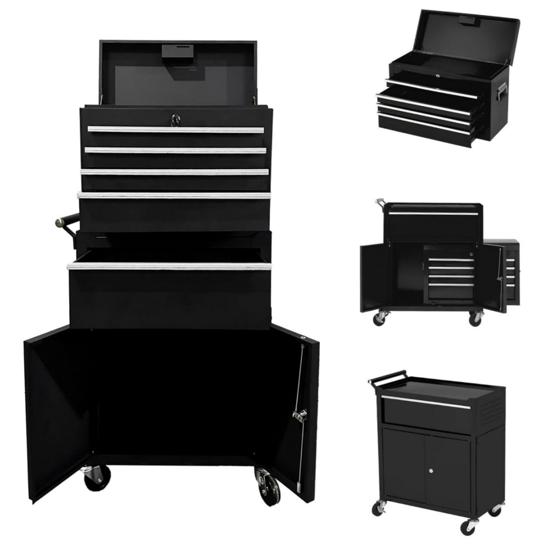Garvee Rolling Tool Chest, 5-Drawers Metal Tool Chest Tool Box Organizer With Wheels, 2 In 1 Detachable Top Tool Cabinet, Sliding Drawers, Liners and Locking System for Warehouse, Garage, Workshop