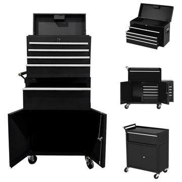 Garvee Rolling Tool Chest, 5-Drawers Metal Tool Chest Tool Box Organizer With Wheels, 2 In 1 Detachable Top Tool Cabinet, Sliding Drawers, Liners and Locking System for Warehouse, Garage, Workshop