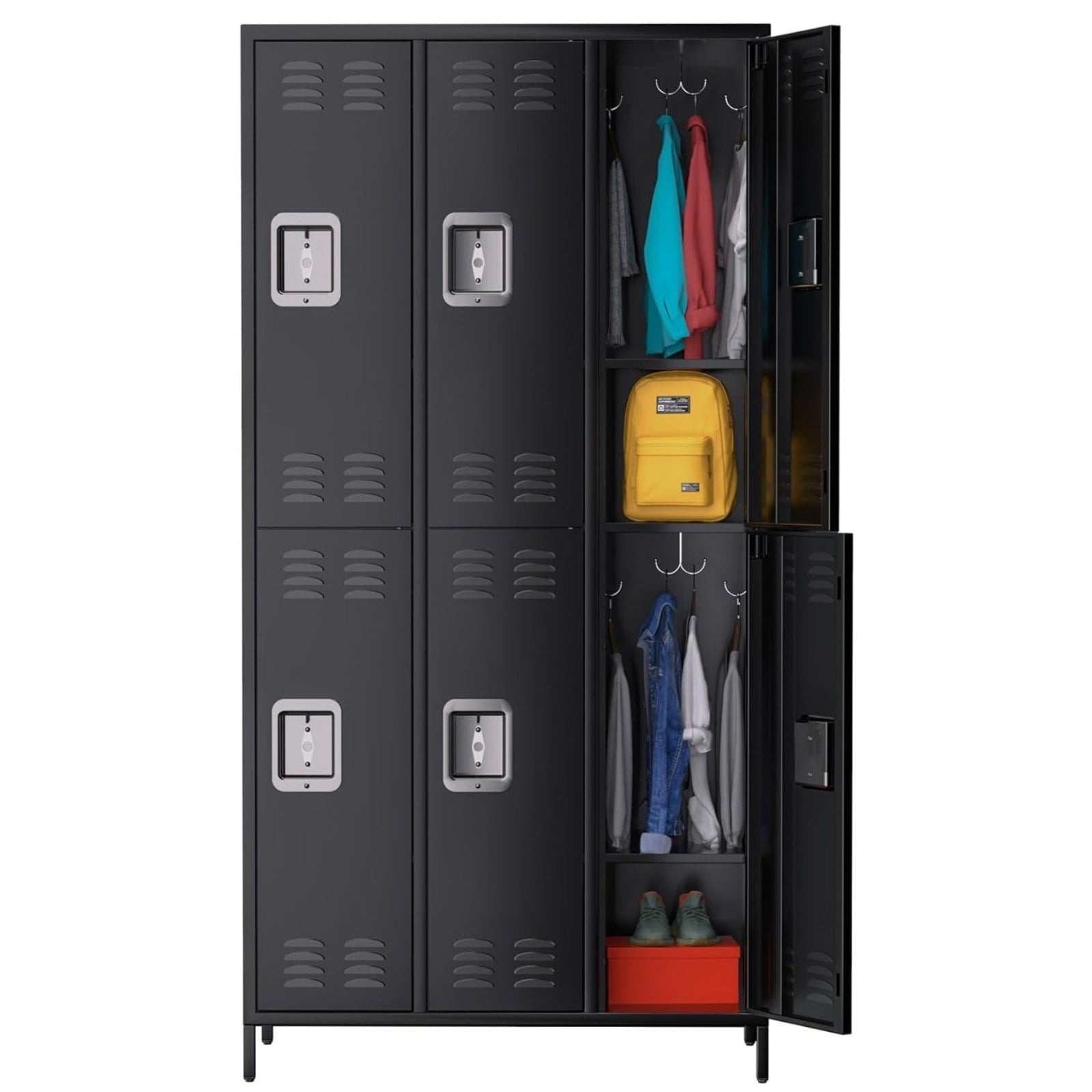 Garvee 6-Door Metal Storage Locker Cabinet with Hooks & Adjustable Shelves, Metal Lockers for Employees with 12 Hooks and 6 Shelves, Lockable Steel Storage Cabinet for Office, Gym, Garage, School
