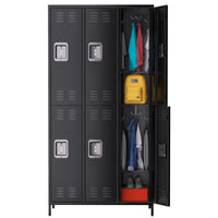 Garvee 6-Door Metal Storage Locker Cabinet with Hooks & Adjustable Shelves, Metal Lockers for Employees with 12 Hooks and 6 Shelves, Lockable Steel Storage Cabinet for Office, Gym, Garage, School