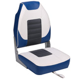 Garvee One Pair Marine High Back Folding Boat Seat,White/Blue/Charcoal(2 Seats) - Blue And White