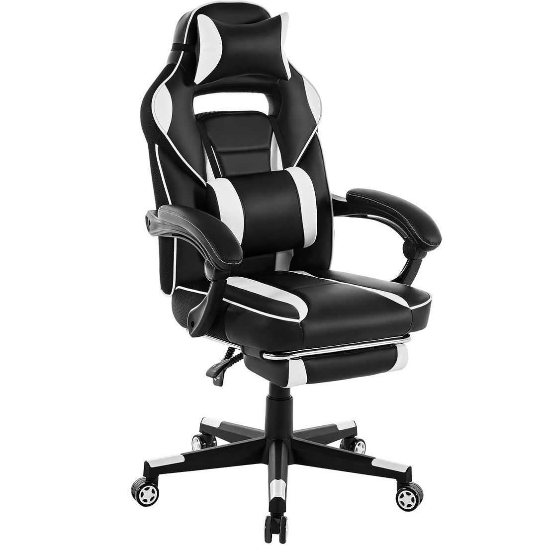 Garvee Ergonomic Computer Gaming Chair, Home Office Chair with Footrest, Headrest & Lumbar Support, 360° Swivel Height Adjustable Video Game Chair, 300LB Capacity for Adults and Teens, Black&White