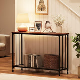 Garvee 41.5 Inch Narrow Console Table, 2-Tier Entryway Table with Glass Shelf and Metal Frame, Industrial Hallway Table for Living Room Bedroom Foyer, Rustic Brown - Rustic Brown