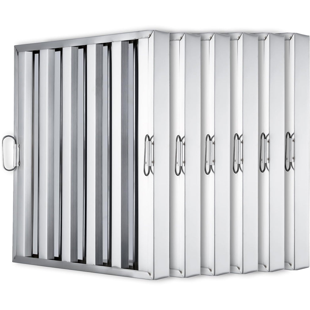 Garvee Hood Filter, 5 Grooves Commercial Kitchen Range Hood Filter, 430 Stainless Steel, For Grease Rated Commercial Kitchen Exhaust Hoods, 6-Pack - 19.5 x 19.5 Inch