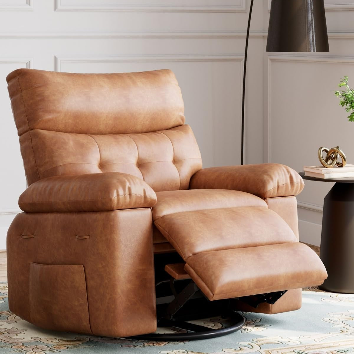 Garvee 22" Widen Recliner Chairs with Heat and Massage - 360° Swivel Lazy Boy Recliner Chair for Adults- Manual Rocking Chair with Cup Holder for Living Rooms, Bedrooms, and Nurseries - Brown