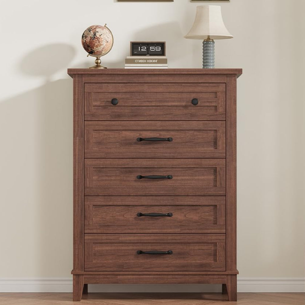 Garvee 5 Dresser for Bedroom, 41.3" Tall Dresser, Vertical Drawer Dresser with Storage Freestanding, Wooden Closet Dresser Storage Dresser Chest for Living Room, Bedroom, Entryway, Brown