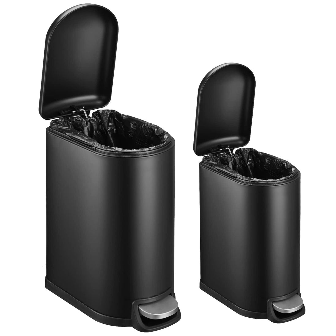 10.6 & 2.6 Gallon Trash Can Combo Set of 2 Small Bathroom Trash Can Stainless Steel Black