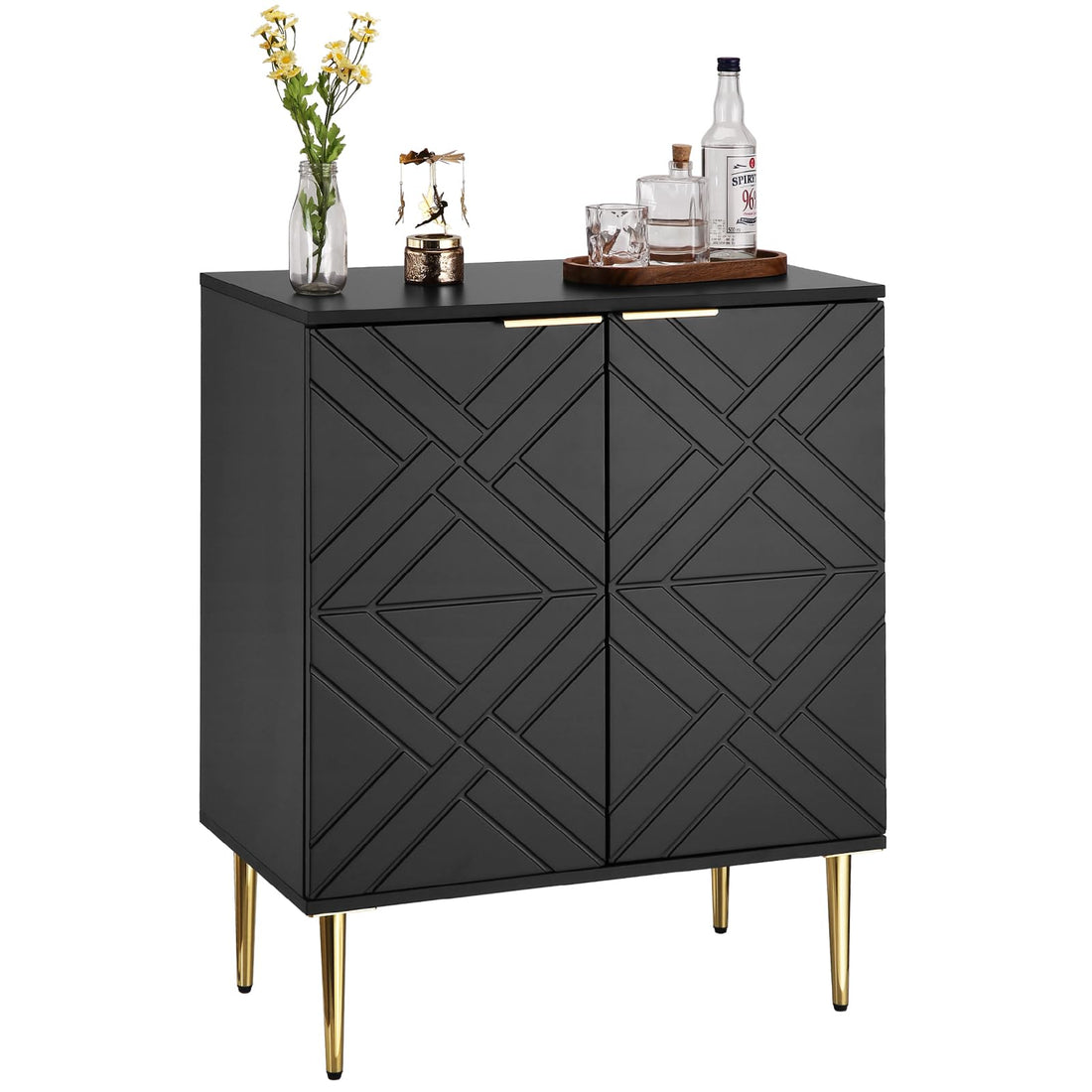 Storage Cabinet with Doors, Modern Black Accent Cabinet, Sideboard Buffet Cabinet for Dining Room, Living Room, Kitchen