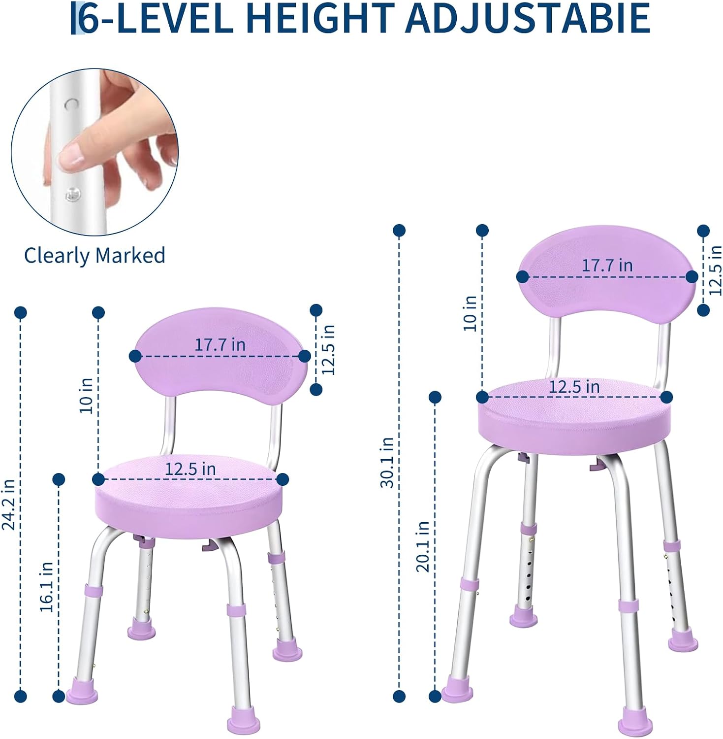 Garvee 360° Swivel Shower Chair with Backrest, Non-Slip Bathtub Chair, Height Adjustable Bath Seat for Elderly, Seniors and Disabled, Compact Shower Bench for Inside Tub or Shower, Purple