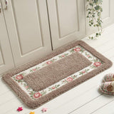 Garvee Pastoral Style Rose Pattern Non Slip Water Absorption Rectangle Carpet Floor Mat - Camel