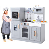 Garvee Kids Wooden Upright Kitchen Playset with Accessories Pretend Play Kitchen Toys, 39.8" x 11.6" x 5.8", Gray - Grey