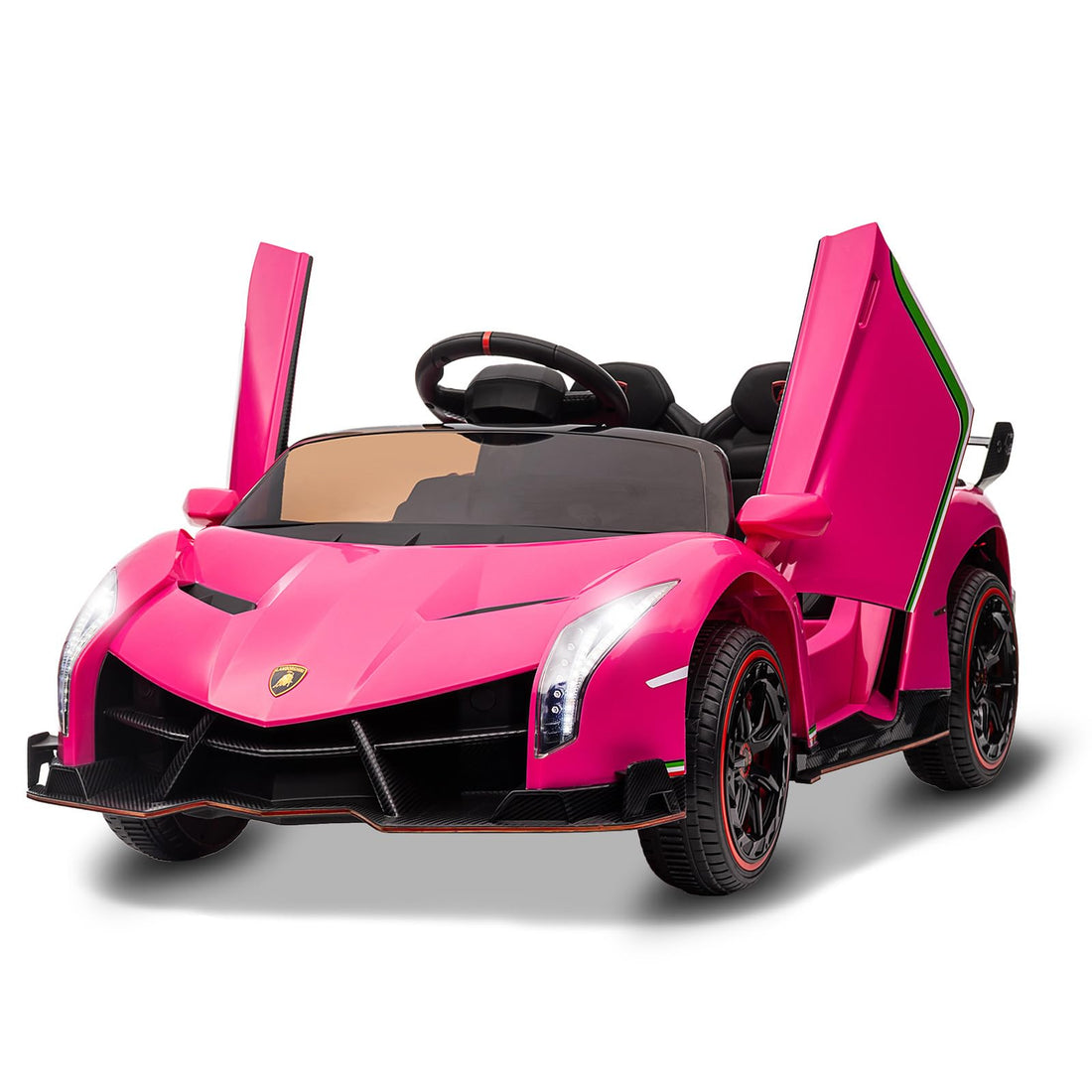 12V Kids Ride On Car, Licensed Lamborghini Venono Electric Car w/Parent Remote Control, Scissor Door, 3 Speeds, LED Headlights, Rocking & Music, Battery Powered Ride on Toy for Boys Girls, Pink