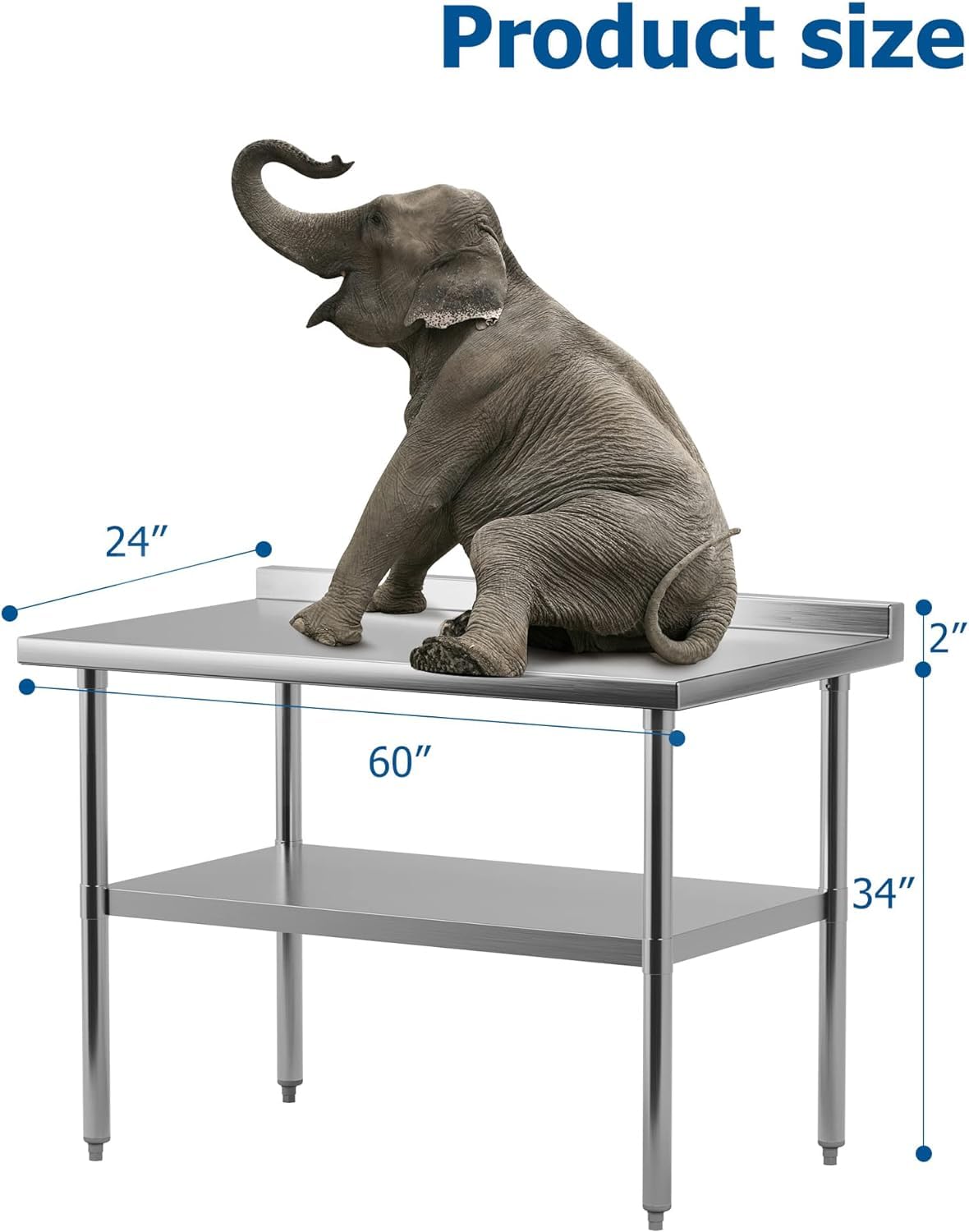 GARVEE 60"L x 24"W x 34"H Stainless Steel Work Table - Commercial Prep Table with Undershelf & Backsplash for Home, Restaurant, and Hotel Kitchens (Silver)