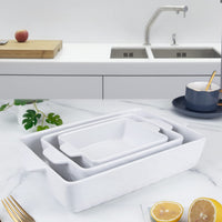 Garvee Ceramic Baking Dish Set of 3, Rectangular Casserole Dish for Oven with Handles, Deep Lasagna Baking Pans for Cooking, Kitchen, Cake Dinner, Banquet, Daily Use, White