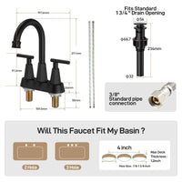 Bathroom Faucets for Sink 3 Hole, 4 inch Centerset Brushed Nickel Bathroom Sink Faucet with Pop-up Drain and 2 Supply Hoses, Stainless Steel Lead-Free 2-Handle Faucet
