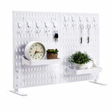 Garvee Tabletop Peg Board Display Stand with 10 Hooks & 2 Trays, Portable Plastic Pegboard for Vendor Office Home Dorm Apartment, White, 15.7x23.6 in - White