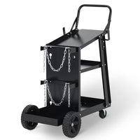 Garvee 3 Tier Welding Cart Heavy Duty Welder Cart With 360° Swivel Wheels Tank Storage Safety Chains Rolling MIG Welder Cart Black