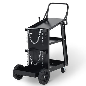 Garvee 3 Tier Welding Cart Heavy Duty Welder Cart With 360° Swivel Wheels Tank Storage Safety Chains Rolling MIG Welder Cart Black