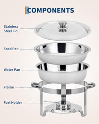 Garvee Industrial 4 Pack 5QT Stainless Steel Round Chafing Dish Buffet Set - Insulated Food Warmer with Stackable Lids for Catering, Parties, Weddings, Banquets - Durable Portable Server, 4pcs