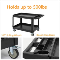 Service Utility Cart 2-Shelf Utility/Service Cart, 500-Pound Capacity, Storage Handle, for Warehouse/Kitchen/Office，45X25 Inch, Black