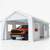 Garvee 13'x20' Heavy Duty Portable Garage, 1.0 mm Steel Poles & 180 g PE Waterproof Canopy, Front & Rear Doors, 2 Side Doors, 4 Windows, White - White