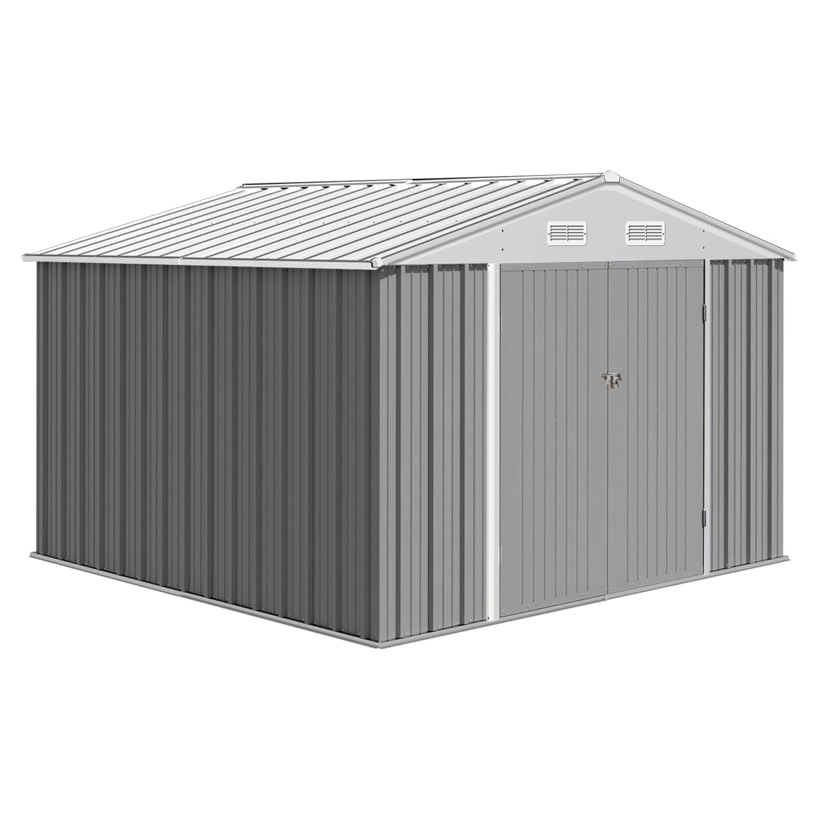 Photo 1 of (PARTIAL SET) Garvee 10x8 FT Metal Outdoor Storage Shed, Steel Utility Tool Shed Storage House with Lockable Door Design, Metal Sheds Outdoor Storage for Garden, Patio, Backyard, Outside Use, Grey