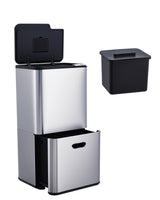 Garvee 16 Gal Dual Trash Can with Compost Bin for Kitchen, Stainless Steel, Silver, 60L Capacity - Silver