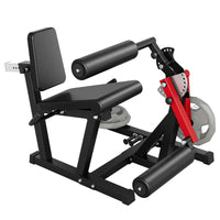 Fitness machine with black seat and red lever