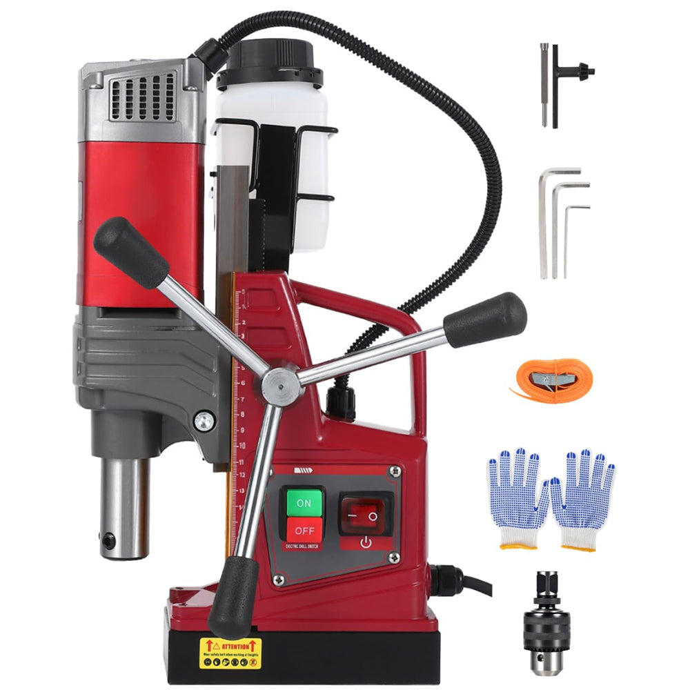 Garvee Magnetic Drill Press - 1.57" Boring Diameter, 820 RPM, 2922 lbf/13000N, 1450W Portable Magnetic Drill Kit with Adapter, Double Dovetail, Electric Drilling Machine for Home and Industry