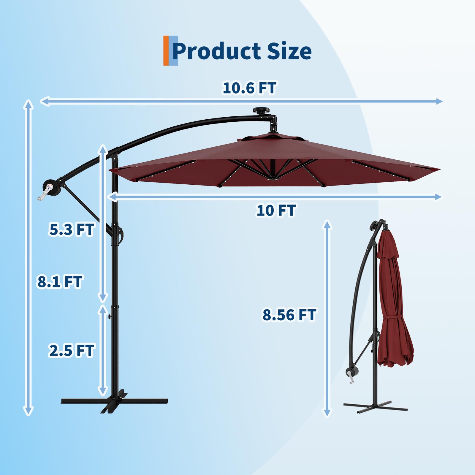 hy vee patio umbrella 10' Solar Cantilever Umbrella - LED Lights & UV Protection