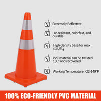Traffic Cones , PVC Safty Cones with reflective tape, Orange Cones for Parking, Construction, Training, Sports, Caution, Road Cones
