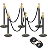 Garvee 6Pack Stanchions with 5FT Black Ropes, Crowd Control Barrier for Theaters, Clubs, Hotels, Museums, Exhibition, Black, Fillable Plastic Base - 6 Post | 6 Rope