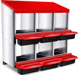 Garvee Nesting Boxes for Chickens, 6 Compartments Plastic Tray Egg Chicken Laying Box, Metal Roll Away Nest Box for Chickens Laying Egg with Lid Cover to Protect Eggs, Easy Egg Collection - Red
