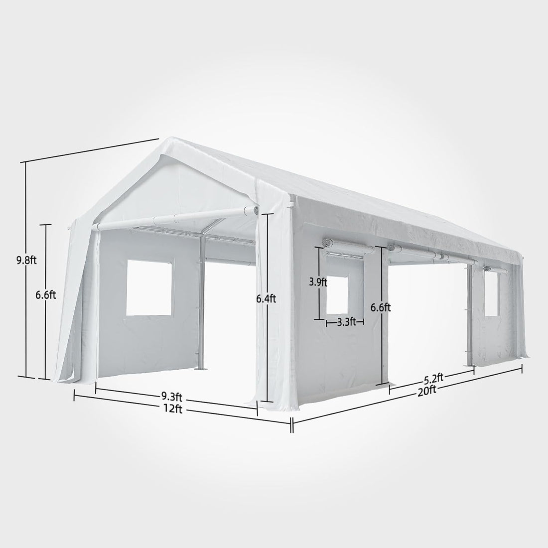 Garvee Heavy Duty 12x20 FT Carport Canopy, Portable Outdoor Garage with 4 Roll-Up Doors, 4 Windows, Reinforced Steel Poles, Waterproof UV-Resistant Removable Sidewalls – All-Season Storage Shelter for Car, Truck, Boat, White