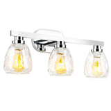 Garvee Chrome Bathroom Light Fixtures - 3 Lights, Hammered Glass Shade, E26 Socket, Wall Mount, Suitable for Hallway, Kitchen, Bedroom, Living Room - Chrome
