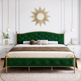 Garvee Queen Upholstered Platform Bed Frame with Velvet Tufted Headboard, Heavy Duty Metal and Wood Slats, Noise-Free, Storage Space, Easy Assembly, No Box Spring Needed, Ideal for Bedroom - Green