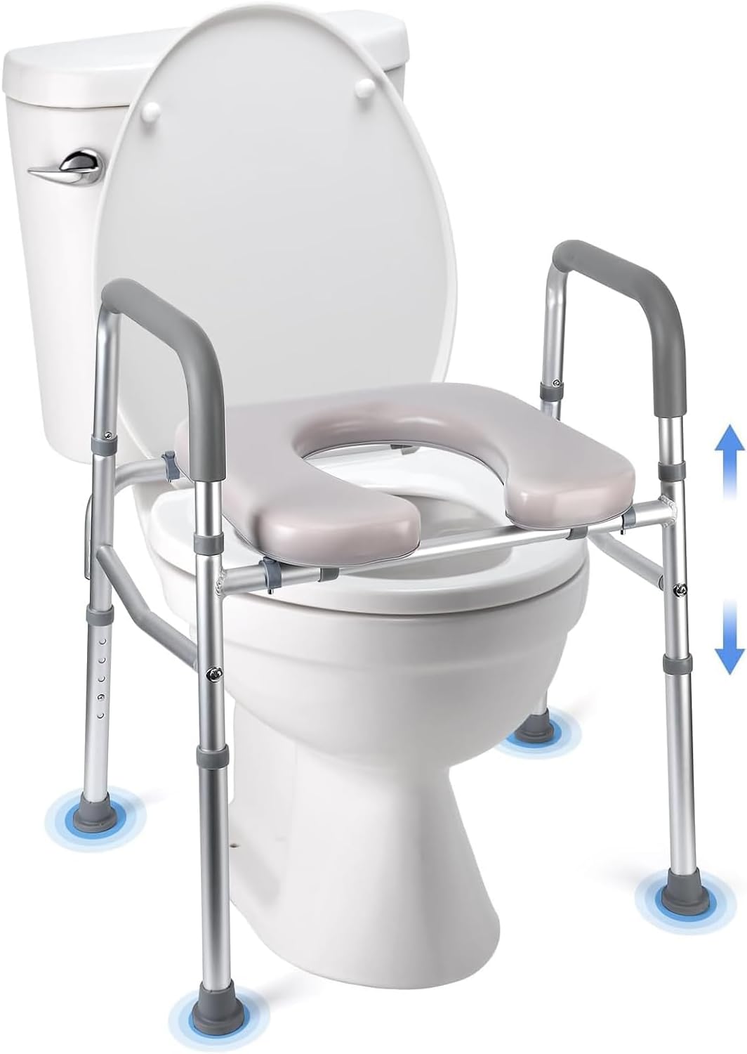 Garvee Raised Toilet Seat with Handles for Seniors, Supports Up to 350lbs, Adjustable Height Toilet Chair for Elderly and Disabled, Adult Potty Chair Bedside Commodes for Seniors