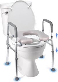Garvee Raised Toilet Seat with Handles for Seniors, Supports Up to 350lbs, Adjustable Height Toilet Chair for Elderly and Disabled, Adult Potty Chair Bedside Commodes for Seniors