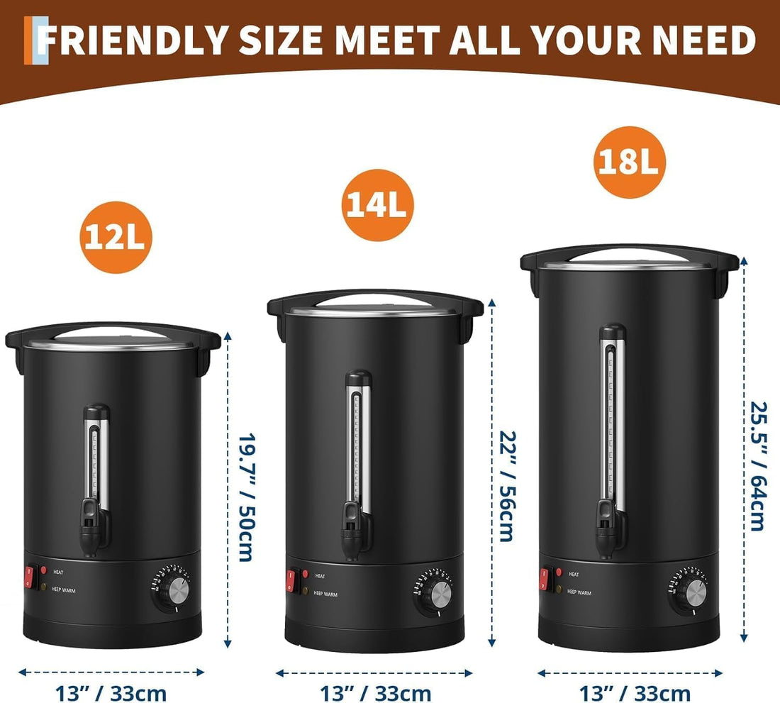 Garvee Double Wall Commercial Coffee Urn – 12L Stainless Steel Large Capacity Hot Water & Coffee Dispenser, Fast Heating Percolator – For Catering, Buffet, Event, Party, Office – Specification: 12L