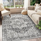Garvee Machine Washable Area Rug 5x7 Vintage Distressed Area Rug for Living Room Bedroom Traditional Medallion Floral Non-Slip Stain Resistant Accent Rug Carpet for Home Decoration, Taupe - Brown & Khaki