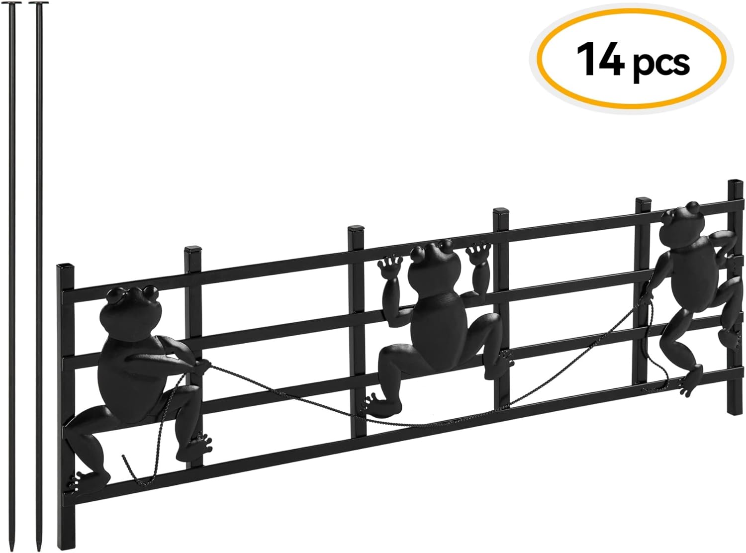 15 Pack Decorative Garden Fence, 8in(H) X 24 in(L) Dog Rabbits Garden Fence, Rustproof Metal Animal Garden Fence Border, Small Animal Barrier Fence for Outdoor Patio (Frog-Black)
