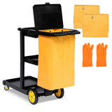 Garvee Commercial Janitorial Cleaning Cart, 3-Tier Janitorial Cart 500LBs Capacity Housekeeping Cart, Wheeled with 25 Gallon Yellow PVC Bag and Cover Lid