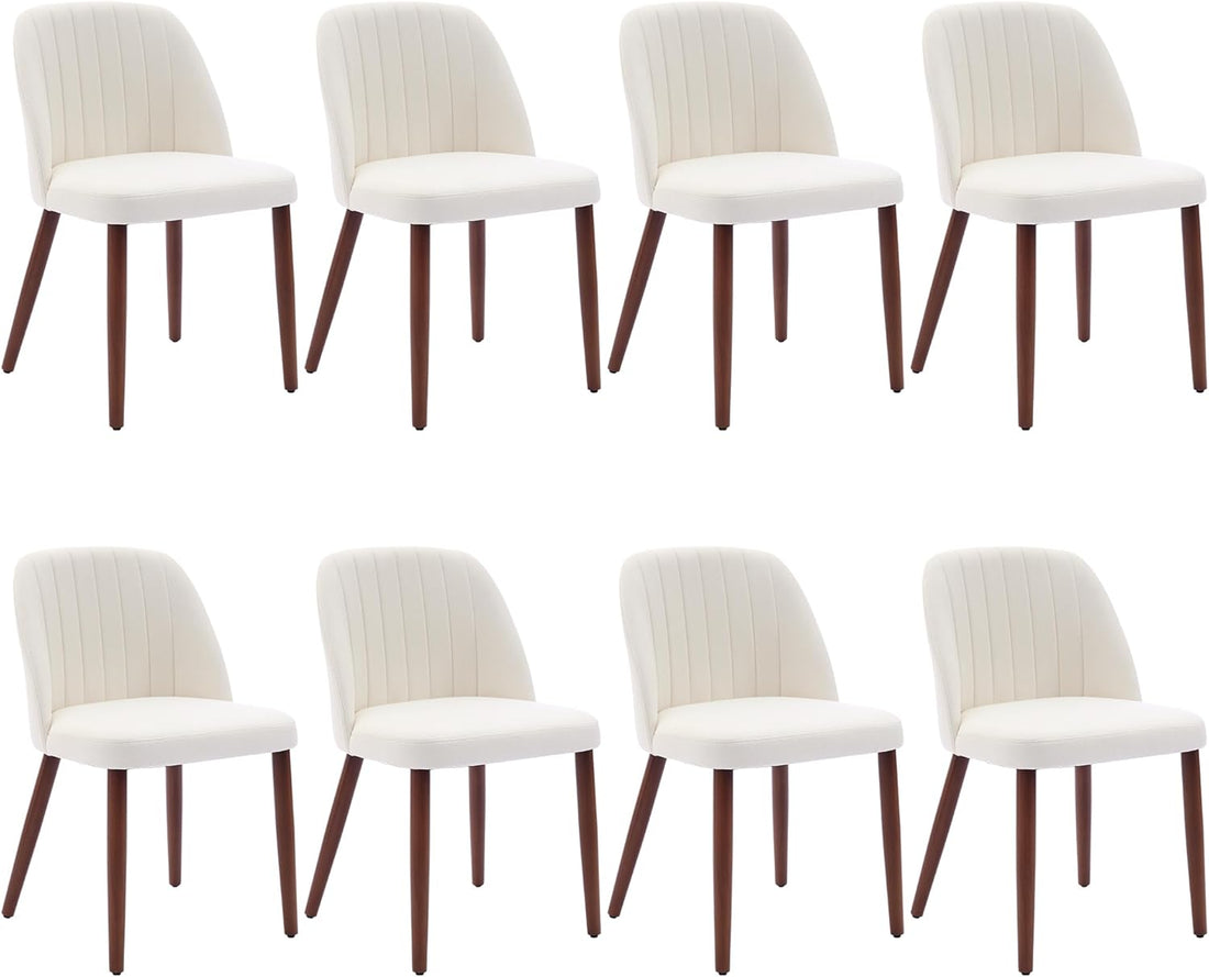 Garvee Set of 8 Mid-Century Modern Fabric Upholstered Dining Chairs with Padded and Solid Wood Legs, Beige