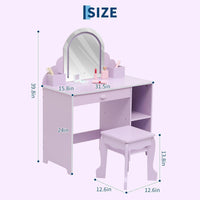 Garvee Kids Vanity with Lighted Mirror, 2 In 1 Little Girls Vanity Table & Stool, Kids Makeup with Drawer & Open Shelves for 3-9 Yrs Girls, Purple