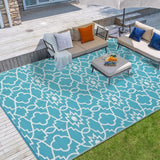 Garvee Outdoor Light Blue & White 8x10 Plastic Straw Rug, Waterproof Reversible Carpet for Camping, RV, Backyard, Beach, Deck - Light Blue & White